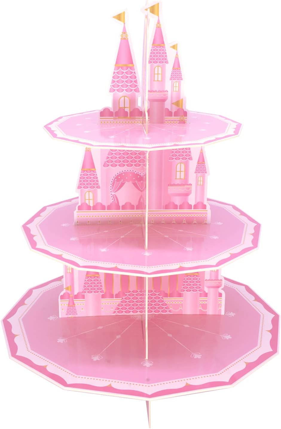 Princess Party Supplies 3 Tier Cupcake Stand Girl Birthday Decorations Pink Castle Cake Treat Table Decor(Princess)