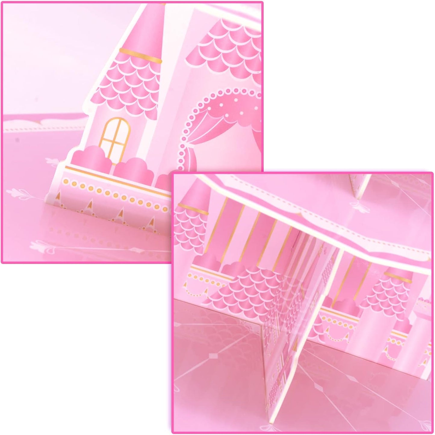 Princess Party Supplies 3 Tier Cupcake Stand Girl Birthday Decorations Pink Castle Cake Treat Table Decor(Princess)