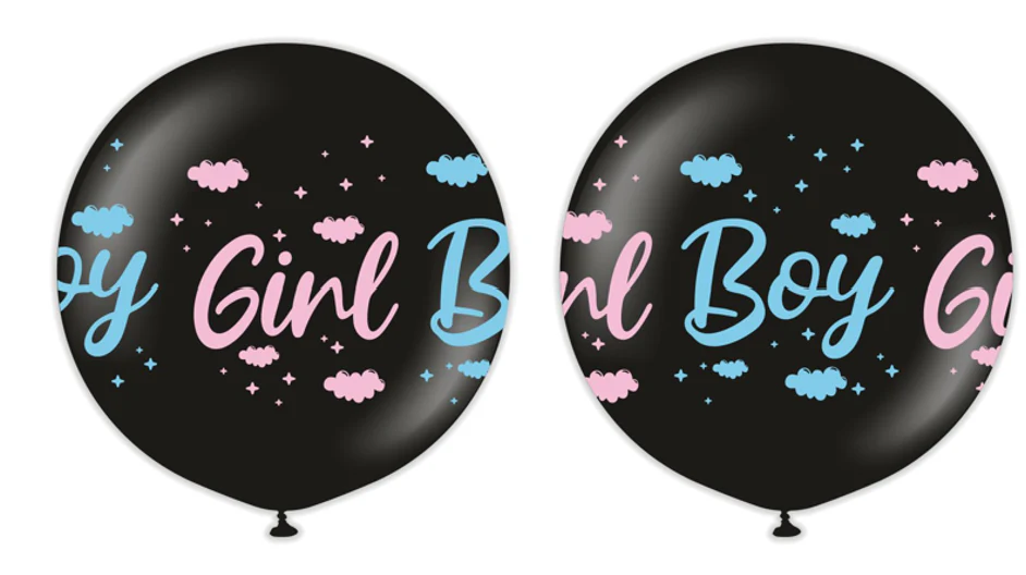 KALISAN 36" GIRL BOY CLOUD BLACK PRINTED BLUE/PINK LATEX BALLOON, 1 PIECE