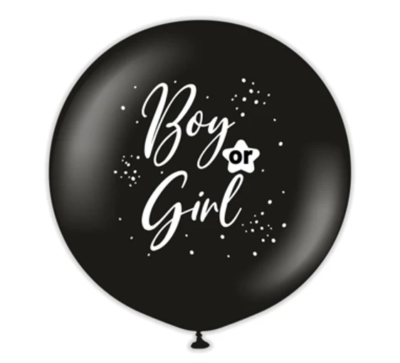 KALISAN 36" BOY OR GIRL BLACK PRINTED WHITE LATEX BALLOON, 1 PIECE