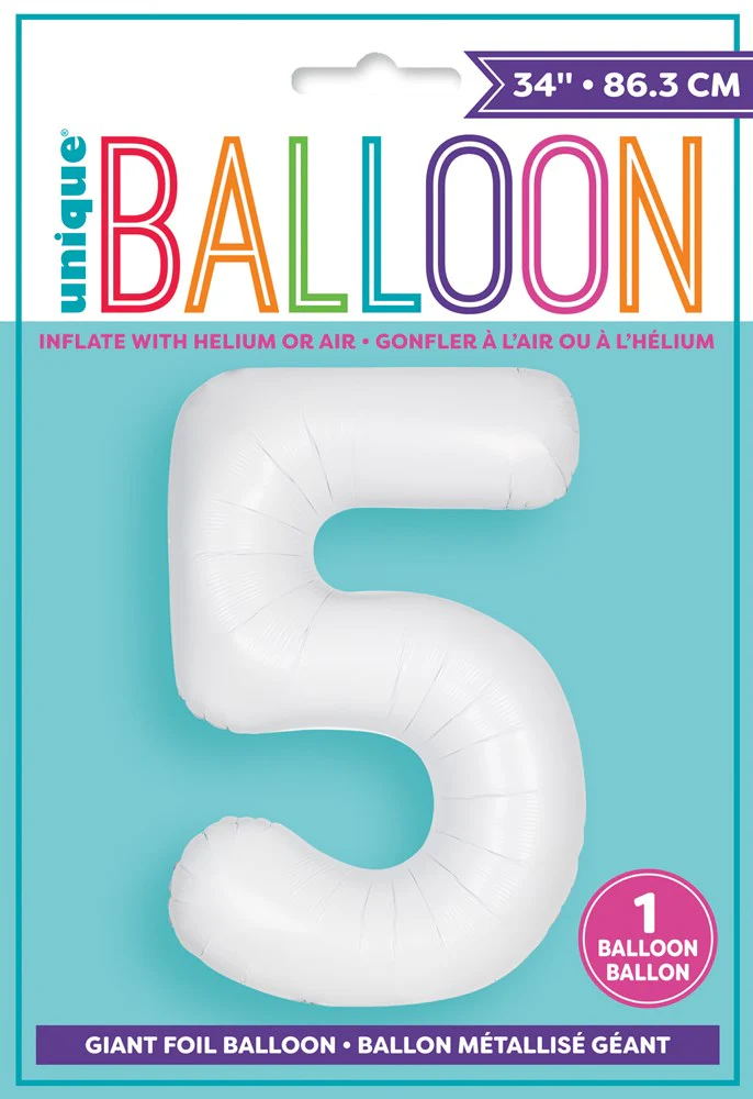 Jumbo Foil Number Balloon 34 inch Matte White 5