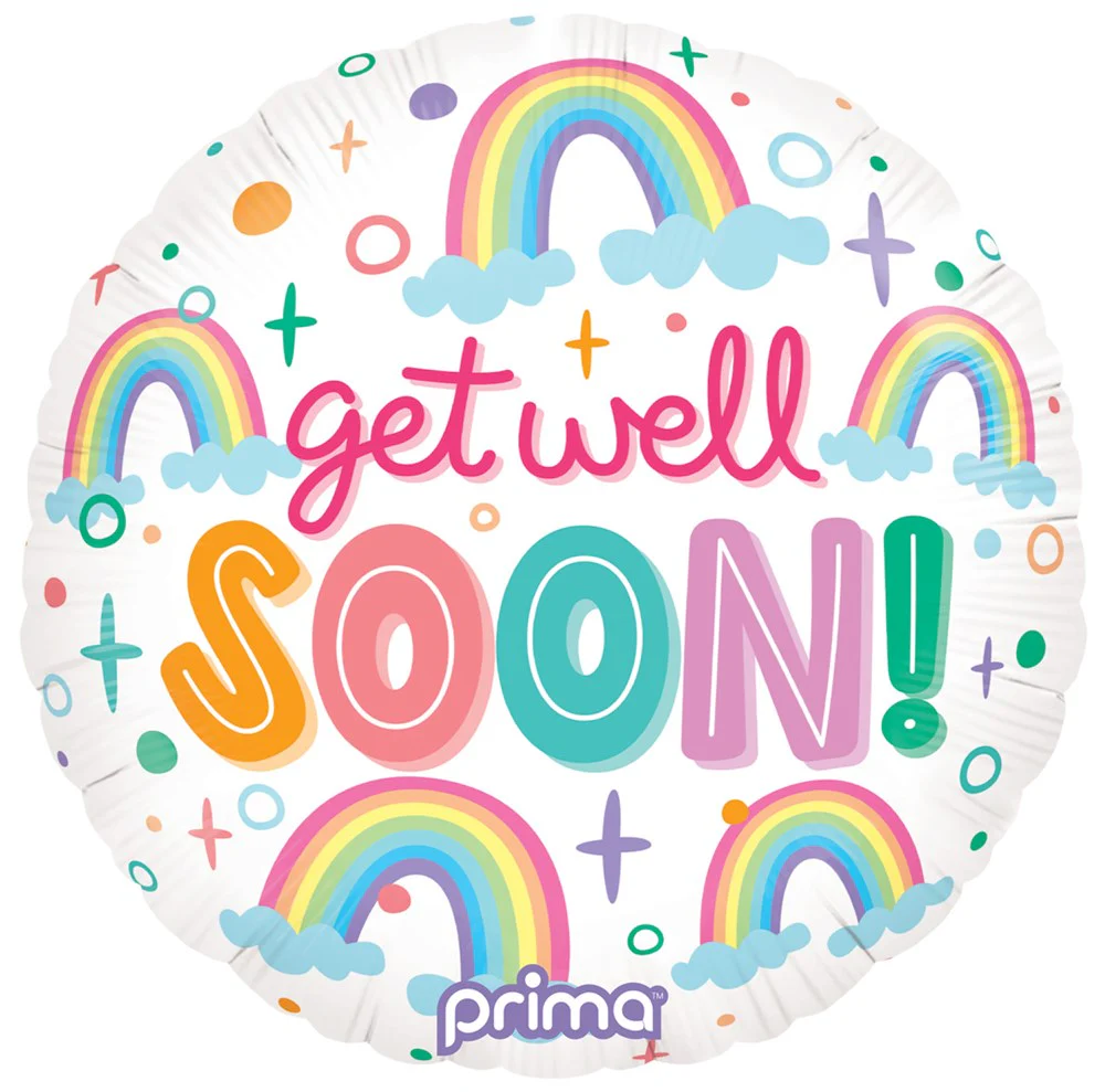 Prima Round Get Well Soon Rainbows 18 inch Foil Balloon 1ct