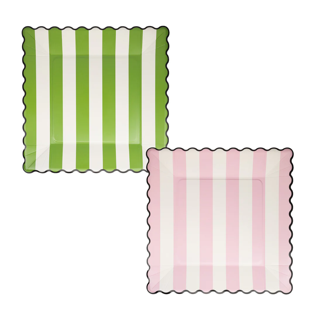 GREEN STRIPE PINK STRIPE 11" PLATE SET GBW1240