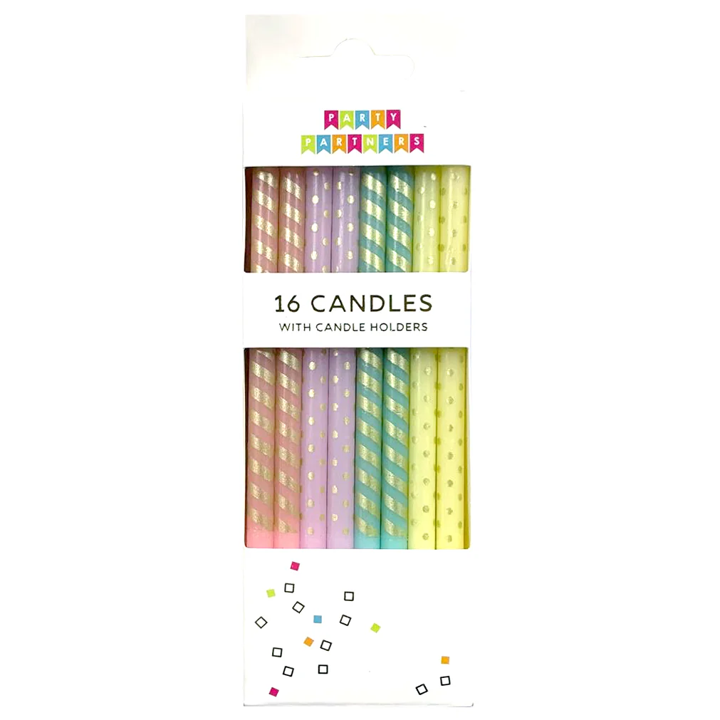 Pastel Metallic Patterned 16 Candle Set