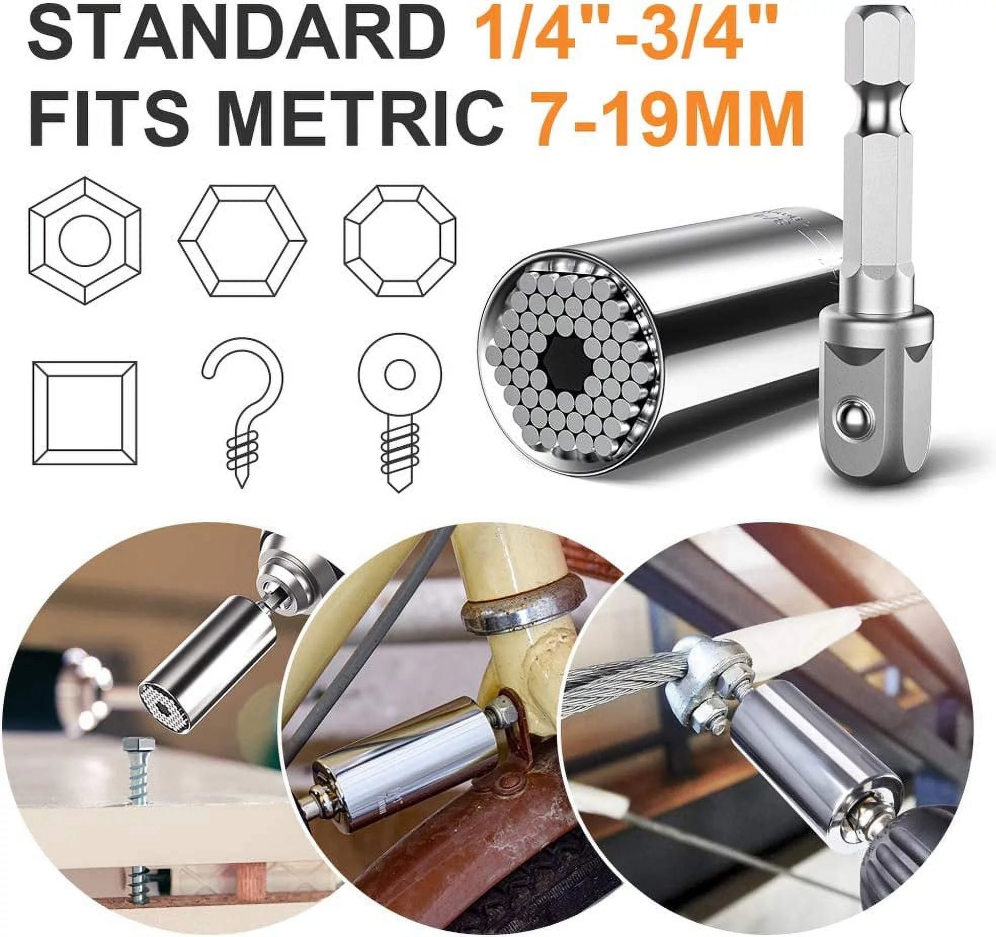 Super Universal Socket Tools Gifts for Men,Christmas Stocking Stuffers for Men Socket Set with Power Drill Adapter(7-19Mm) for Men Birthday Gifts for Dad Women Husband