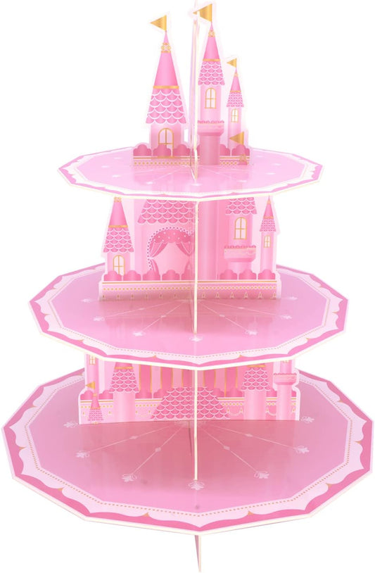 Princess Party Supplies 3 Tier Cupcake Stand Girl Birthday Decorations Pink Castle Cake Treat Table Decor(Princess)