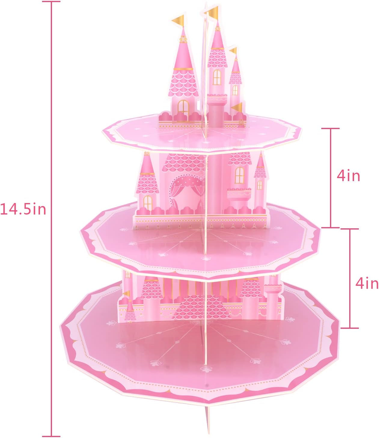 Princess Party Supplies 3 Tier Cupcake Stand Girl Birthday Decorations Pink Castle Cake Treat Table Decor(Princess)