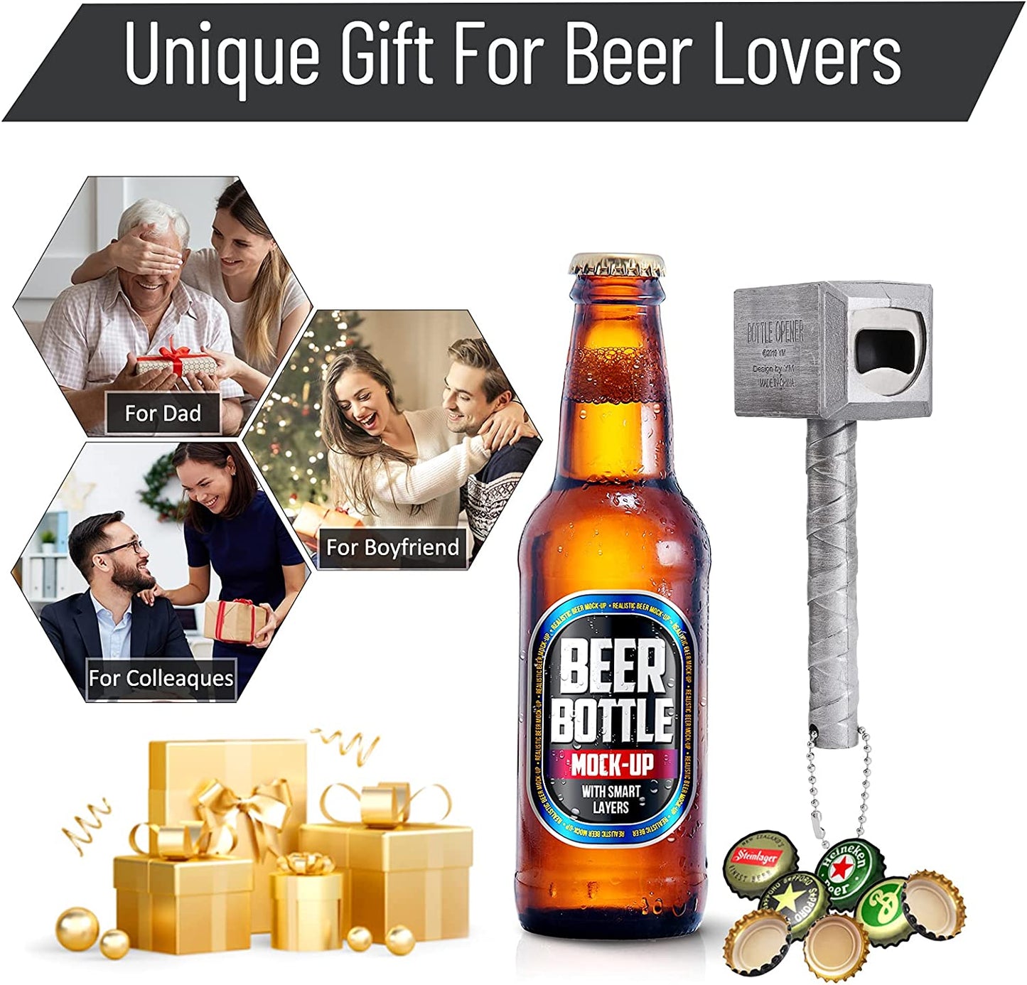 Upgraded Bottle Opener with Magnet - Beer Bottle Opener Gifts for Men, Husband, Dad, Boyfriend (Silver)