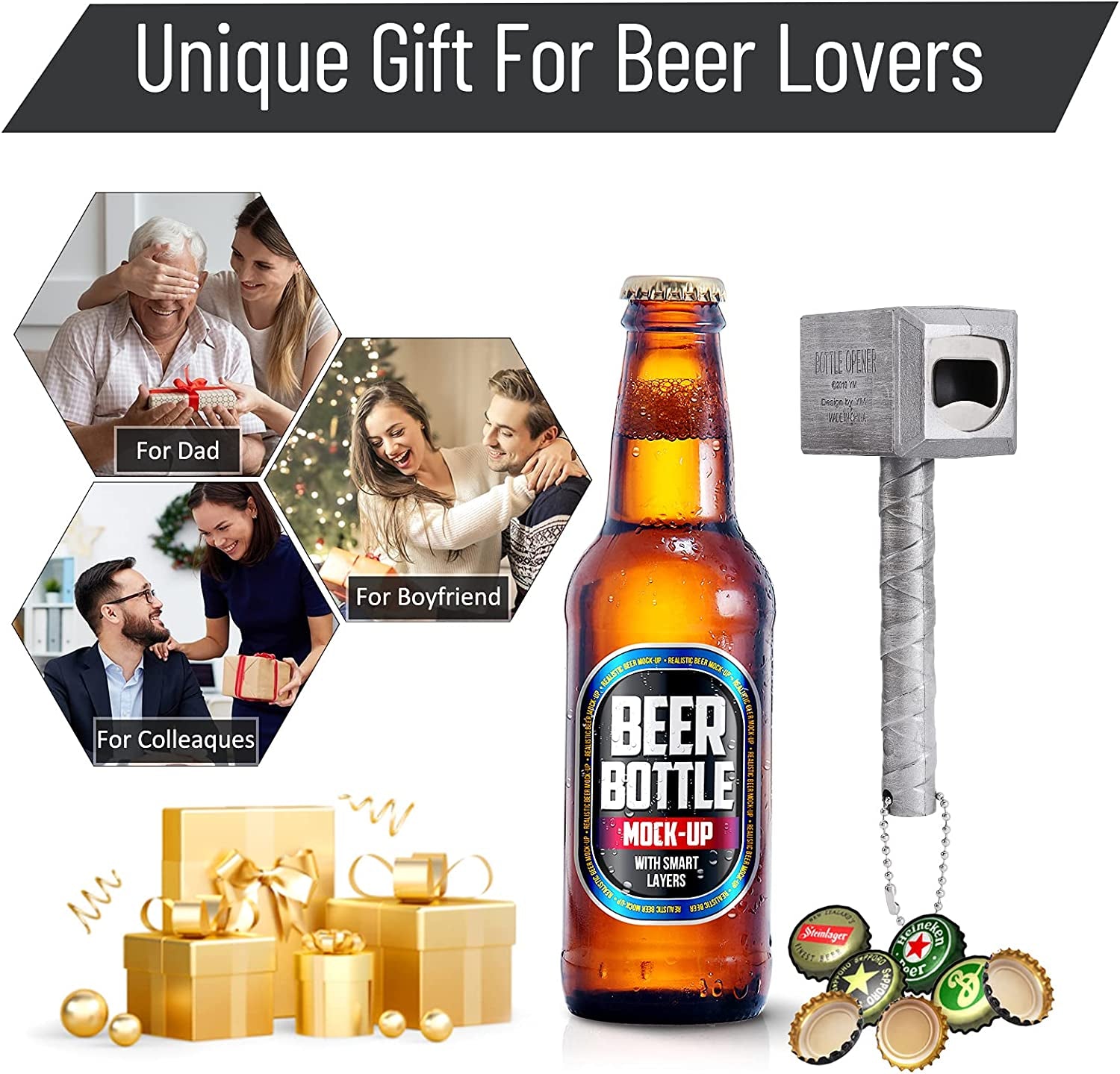 Upgraded Bottle Opener with Magnet - Beer Bottle Opener Gifts for Men, Husband, Dad, Boyfriend (Silver)