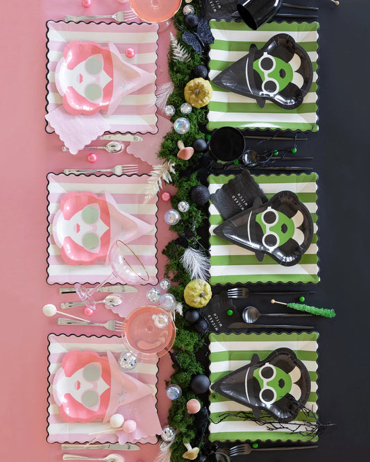 GREEN STRIPE PINK STRIPE 11" PLATE SET GBW1240