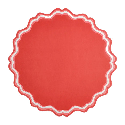 Bright Red Fancy Scallop Paper Placemats