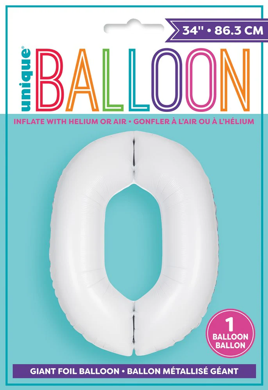 Jumbo Foil Number Balloon 34 inch Matte White 0