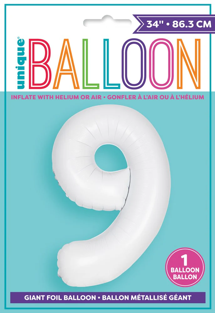 Jumbo Foil Number Balloon 34 inch Matte White 9