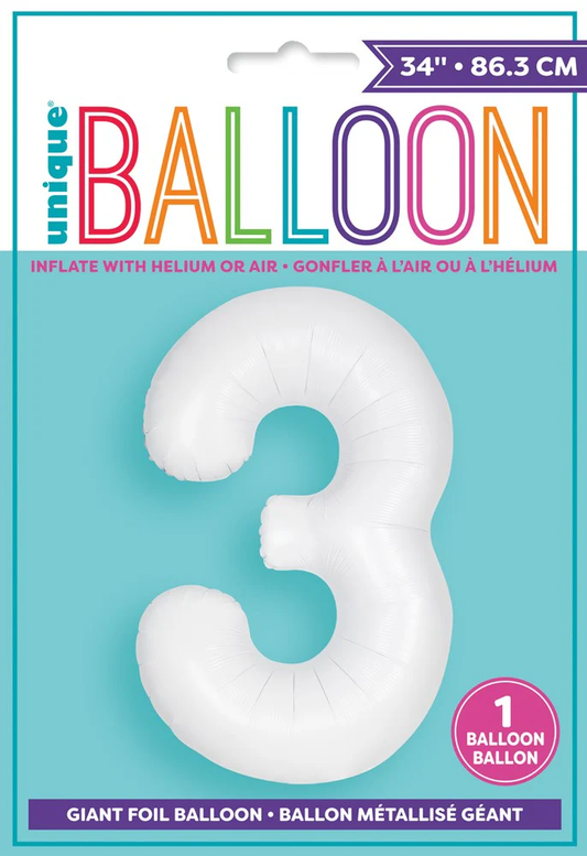 Jumbo Foil Number Balloon 34 inch Matte White 3