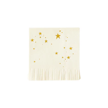 BABY NEUTRAL STAR FRINGED COCKTAIL NAPKIN
