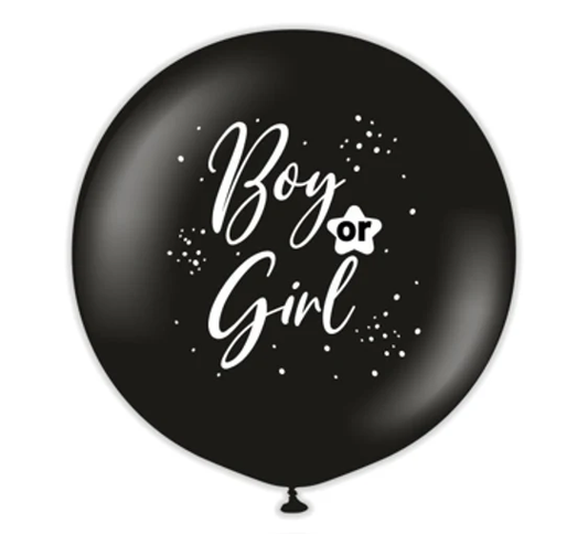 KALISAN 36" BOY OR GIRL BLACK PRINTED WHITE LATEX BALLOON, 1 PIECE