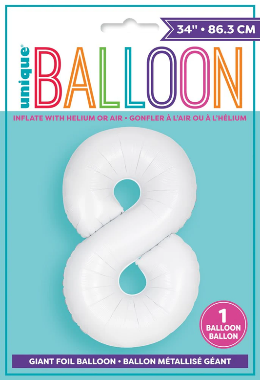 Jumbo Foil Number Balloon 34 inch Matte White 8