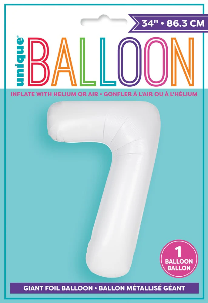 Jumbo Foil Number Balloon 34 inch Matte White 7