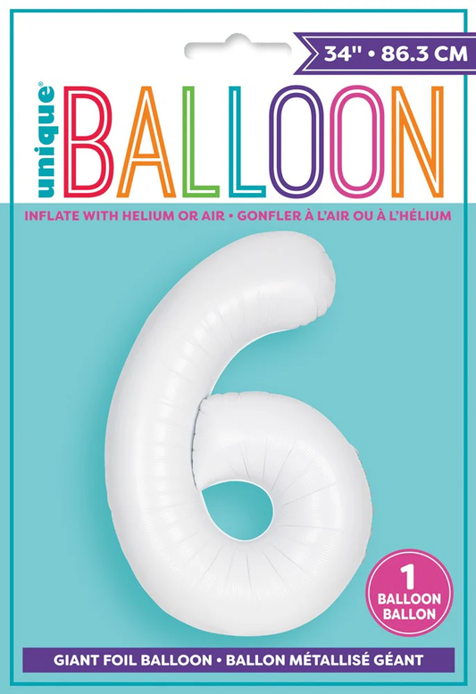 Jumbo Foil Number Balloon 34 inch Matte White 6