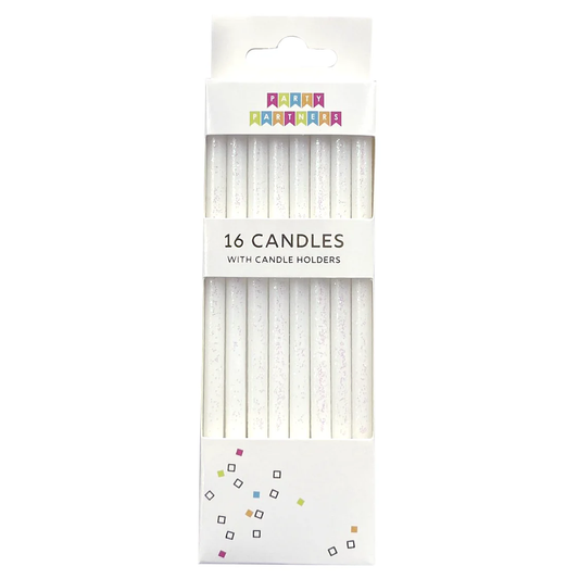 White Tall Glitter 16 Candle Set