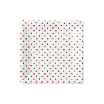 SQUARE STAR SCALLOP PAPER PLATE• Includes 8 square paper plates with gold foil accents • 9 inches tall and 9 inches wide